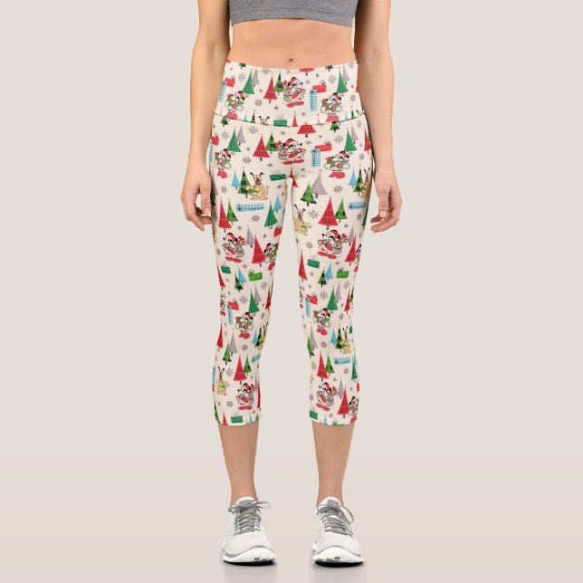 Happy Holidays | Cute Mickey Plaid Pattern Capri Leggings (Front)