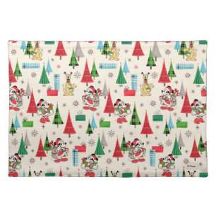 Happy Holidays Cute Mickey Plaid Pattern Cloth Placemat