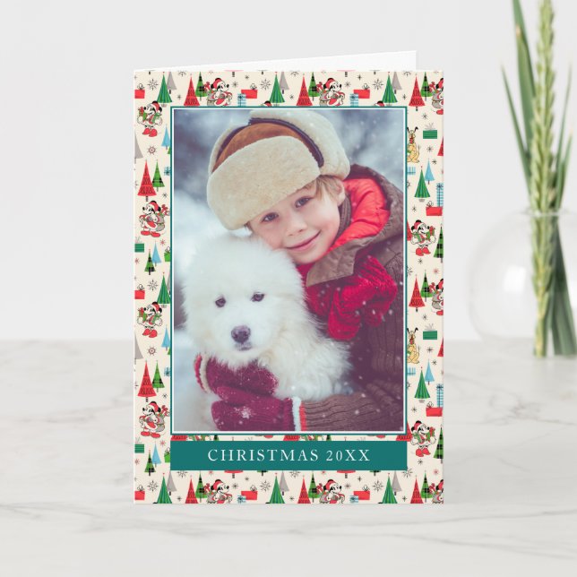 Happy Holidays | Cute Mickey Plaid Pattern Holiday Card (Front)