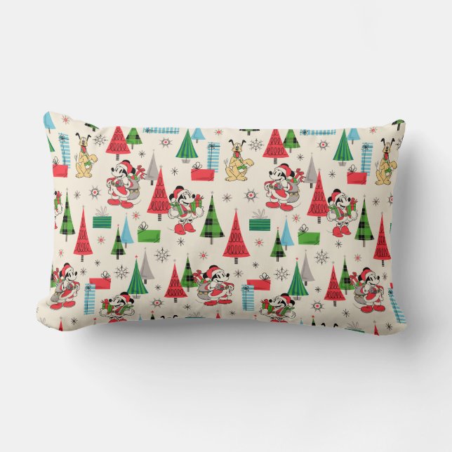 Happy Holidays | Cute Mickey Plaid Pattern Lumbar Pillow (Front)