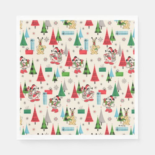 Happy Holidays  Cute Mickey Plaid Pattern Napkins