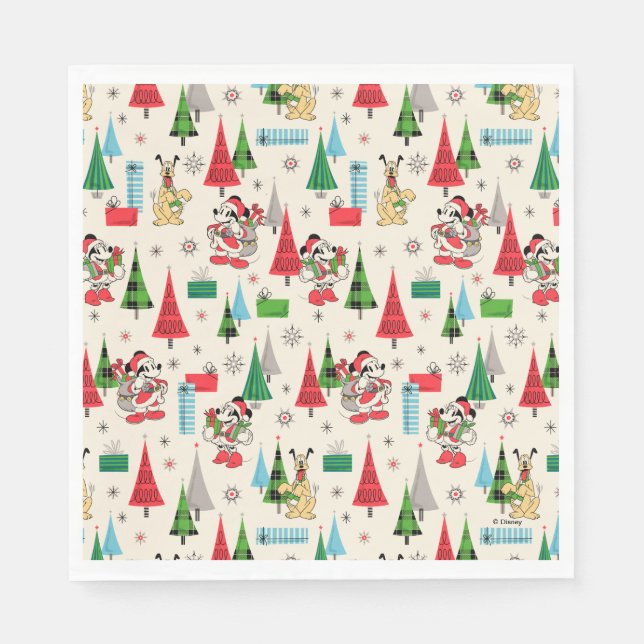 Happy Holidays | Cute Mickey Plaid Pattern Napkins (Front)