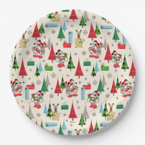 Happy Holidays  Cute Mickey Plaid Pattern Paper Plates