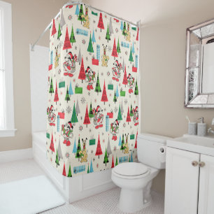 Happy Holidays   Cute Mickey Plaid Pattern Shower Curtain