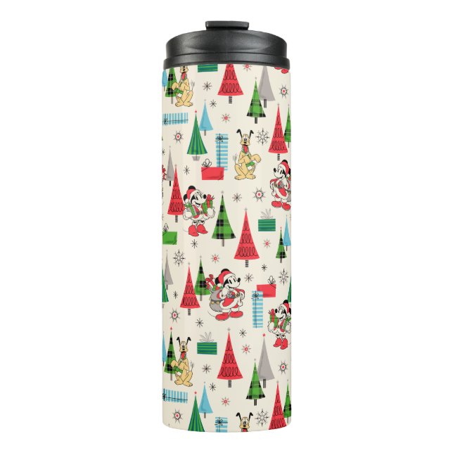 Happy Holidays | Cute Mickey Plaid Pattern Thermal Tumbler (Front)