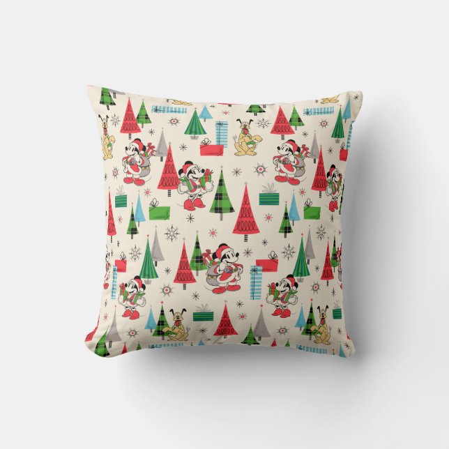 Happy Holidays | Cute Mickey Plaid Pattern Throw Pillow (Front)