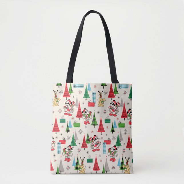Happy Holidays | Cute Mickey Plaid Pattern Tote Bag (Front)