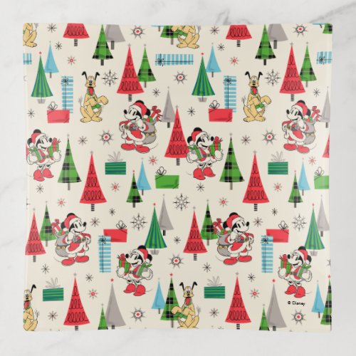 Happy Holidays  Cute Mickey Plaid Pattern Trinket Tray