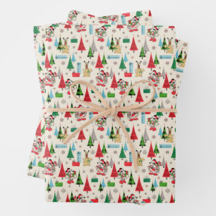 Happy Holidays   Cute Mickey Plaid Pattern Wrapping Paper Sheets