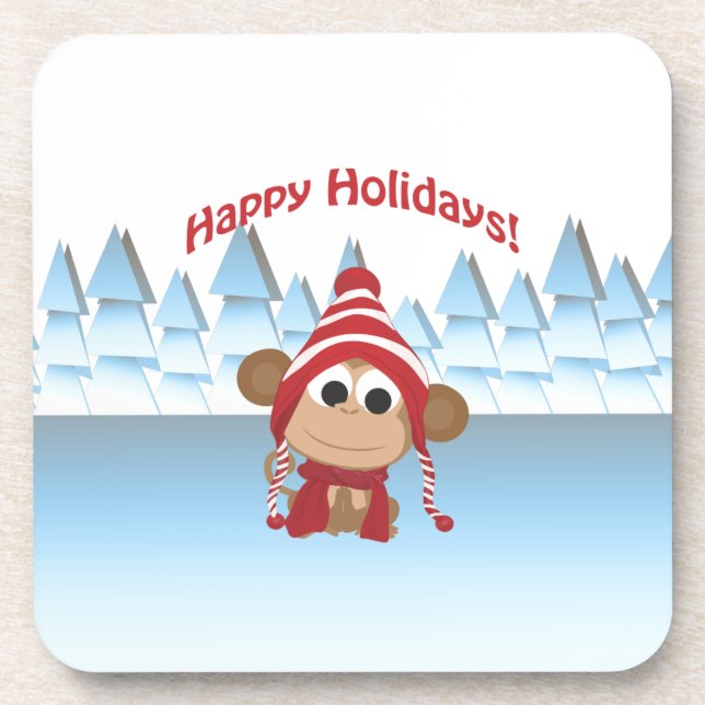 Happy Holidays! Cute Monkey Coaster (Front)
