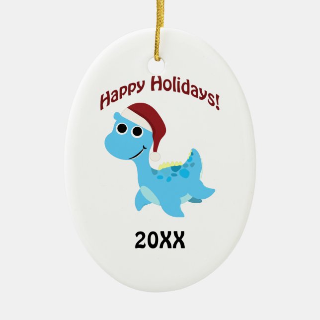Happy Holidays! Cute Nessie Ceramic Ornament (Front)