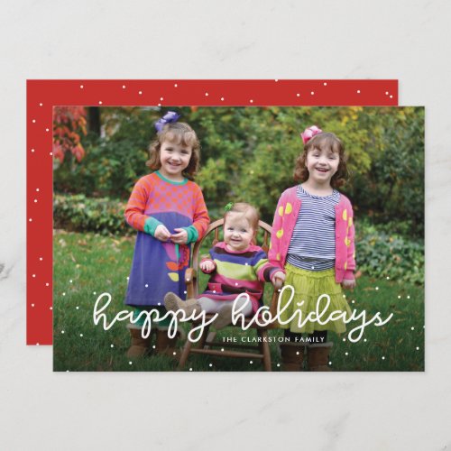 Happy holidays cute one photo red Christmas Holiday Card