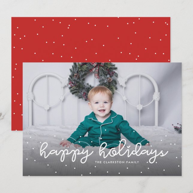 Happy holidays cute one photo red Christmas Holiday Card (Front/Back)