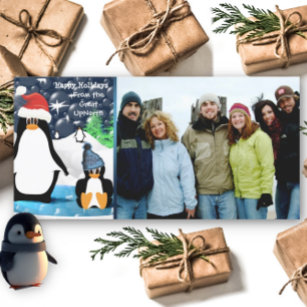 Happy Holidays Cute Penguin Family Photo Card