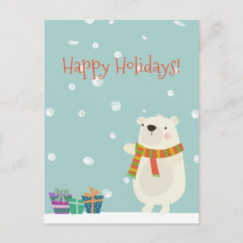 Happy Holidays Cute Polar Bear Christmas Postcard