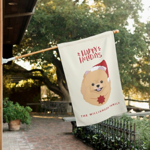 Happy Holidays _ Cute Pomeranian Christmas House Flag
