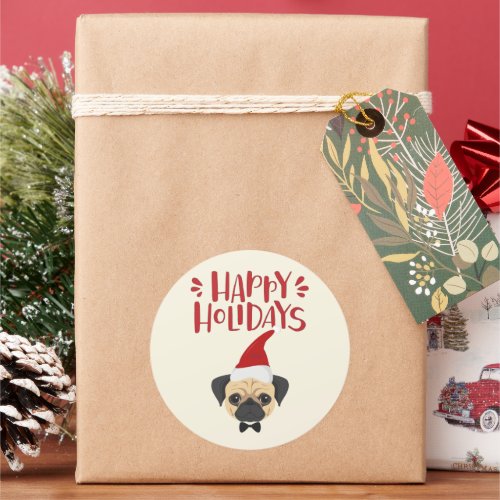 Happy Holidays _ Cute Pug Christmas Classic Round Sticker