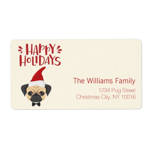 Happy Holidays _ Cute Pug  Christmas Label