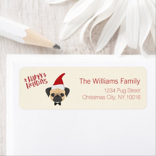 Happy Holidays _ Cute Pug  Christmas Label