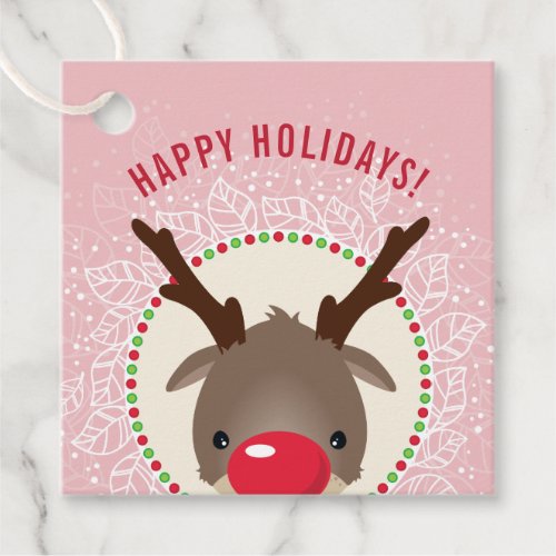 HAPPY HOLIDAYS cute red nose reindeer rudolph Favor Tags