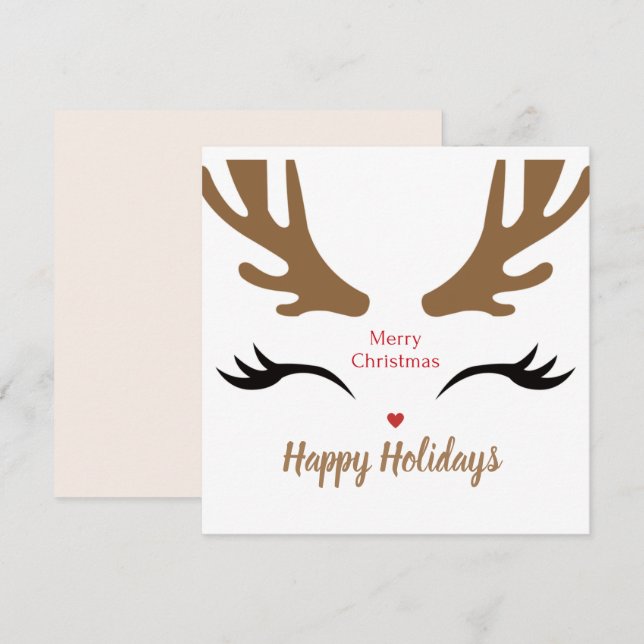 Happy Holidays Cute Reindeer Face  Holiday Card (Front/Back)