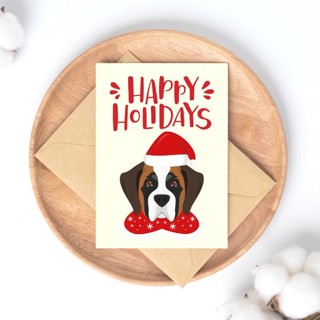 Happy Holidays - Cute Saint Bernard Christmas Postcard (Creator Uploaded)