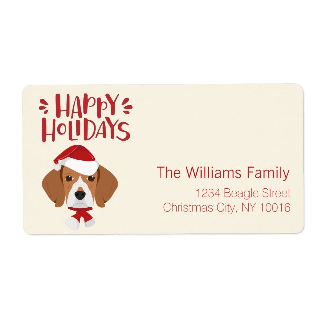 Happy Holidays - Cute Santa Beagle Christmas Label (Front)