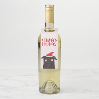 Happy Holidays! Cute Santa Cat Cartoon - Christmas Bottle Hanger Tag