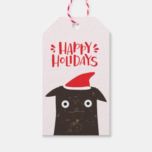 Happy Holidays Cute Santa Cat Cartoon _ Christmas Gift Tags