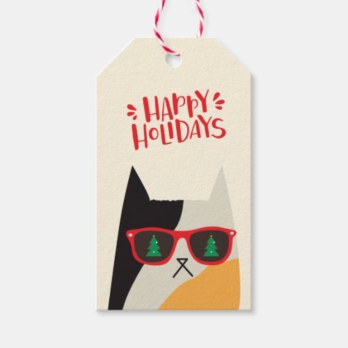 Happy Holidays Cute Santa Cat Cartoon _ Christmas Gift Tags
