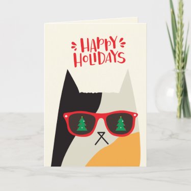 Happy Holidays! Cute Santa Cat Cartoon - Christmas