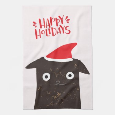 Happy Holidays! Cute Santa Cat Cartoon - Christmas
