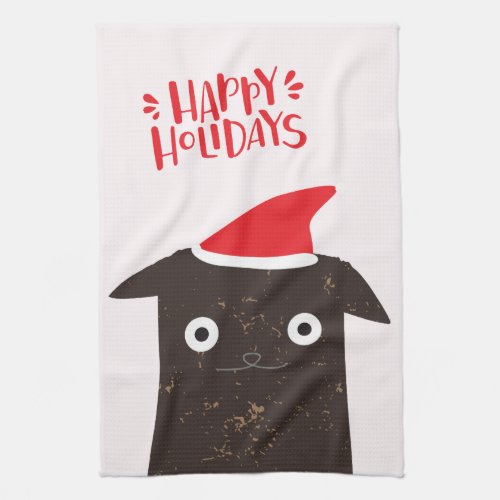 Happy Holidays Cute Santa Cat Cartoon _ Christmas Kitchen Towel