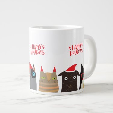 Happy Holidays! Cute Santa Cat Cartoons Christmas