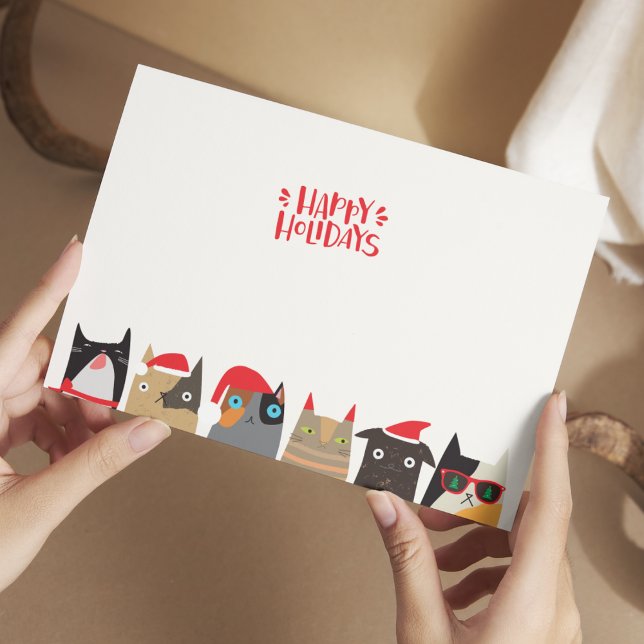Happy Holidays! Cute Santa Cat Cartoons Christmas Holiday Postcard (Creator Uploaded)