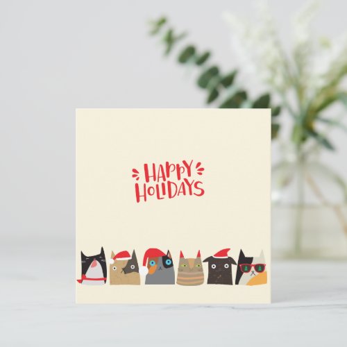Happy Holidays Cute Santa Christmas Cat Cartoons Holiday Card