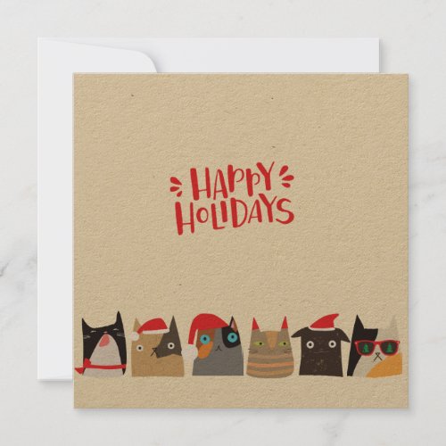 Happy Holidays Cute Santa Christmas Cats _ Kraft Holiday Card