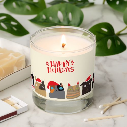 Happy Holidays Cute Santa Christmas Cats Scented Candle