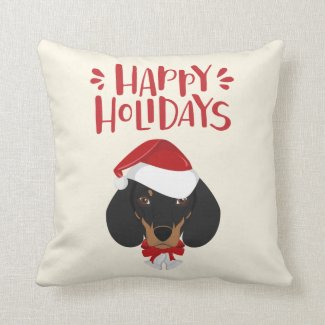 Happy Holidays - Cute Santa Dachshund - Christmas Throw Pillow