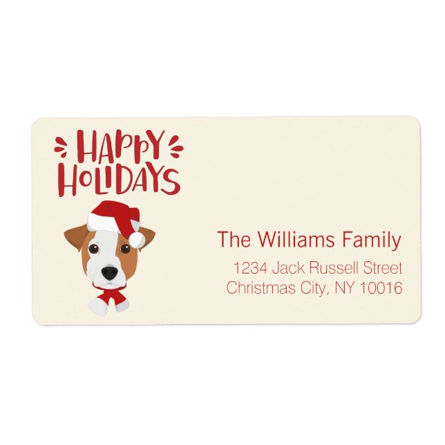 Happy Holidays - Cute Santa Jack Russell Christmas Label (Front)