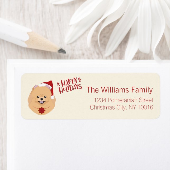 Happy Holidays - Cute Santa Pomeranian Christmas Label (Insitu)