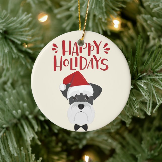 Happy Holidays - Cute Schnauzer Christmas Ceramic Ornament (Tree)