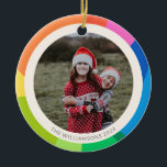 Happy Holidays Cute Simple Colorful 2023 Photo Ceramic Ornament<br><div class="desc">This cute photo ornament features an editable greeting on a colorful abstract shapes design in a rainbow of color.</div>