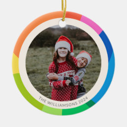 Happy Holidays Cute Simple Colorful 2023 Photo Ceramic Ornament