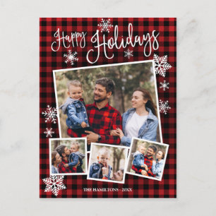 Happy Holidays Cute Snowflake Rustic 4 Photos Postcard