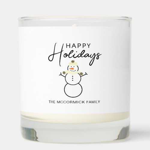 Happy Holidays Cute Snowman Custom Family Scented Candle