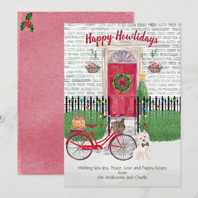 Happy Holidays Cute Westie  Bicycle Red Door (Front/Back)