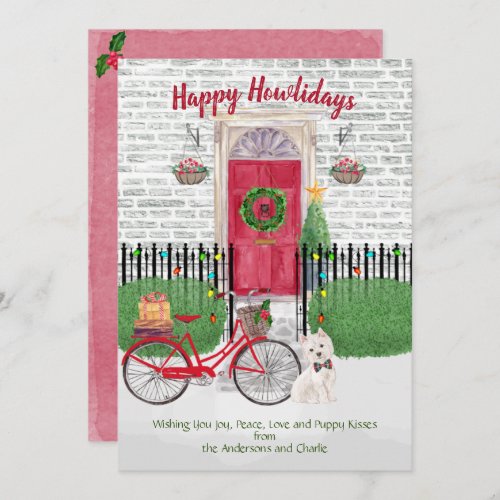 Happy Holidays Cute Westie  Bicycle Red Door