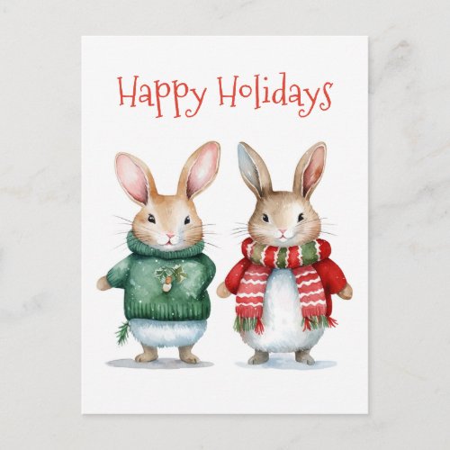 Happy Holidays _ Cute Winter Bunnies _ Christmas  Postcard