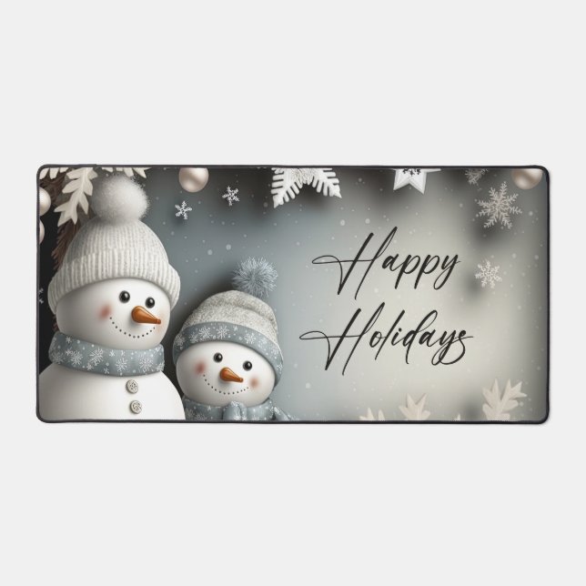 Happy Holidays Cute Winter Snowman Snowflake Desk Mat (Front)